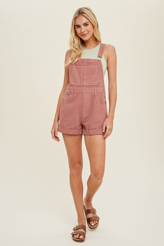 Rose Cuffed Denim Short Overalls sold by Pinkblush product image thumbnail 2