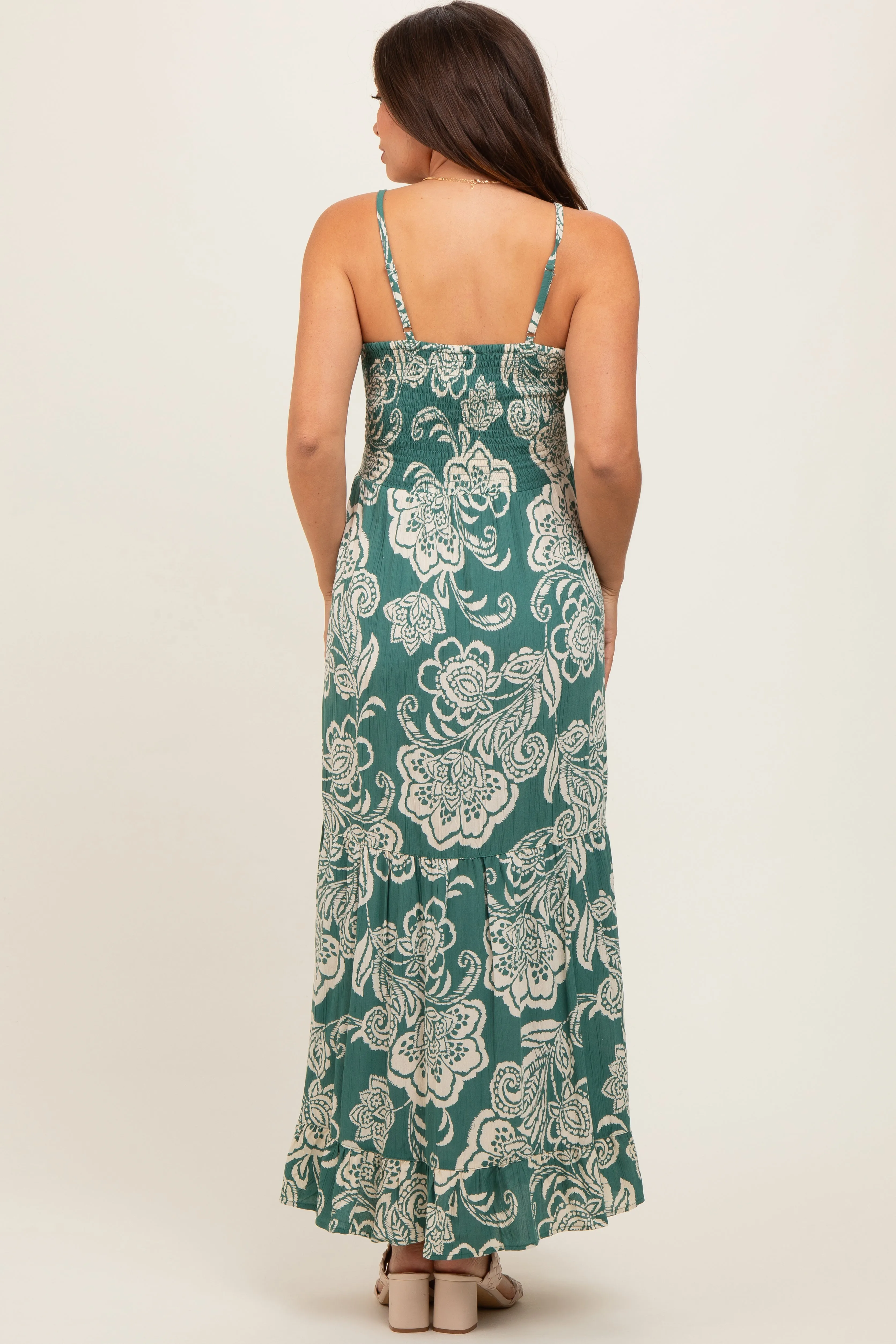 Green Floral Front Knot Twist Maternity Maxi Dress sold by Pinkblush product image thumbnail 2
