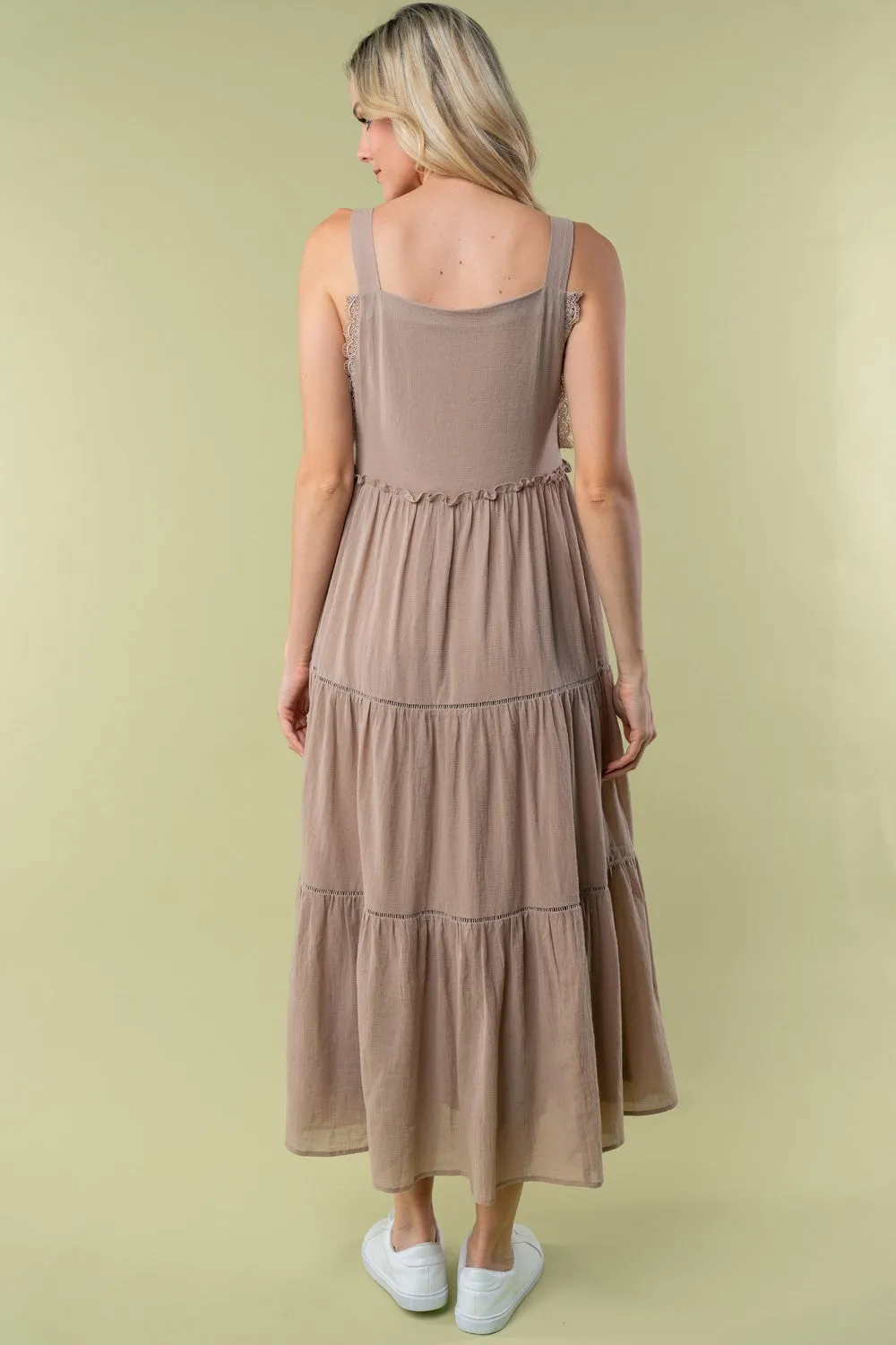 Taupe Front Pocket Tiered Overall Midi Dress sold by Pinkblush product image thumbnail 3