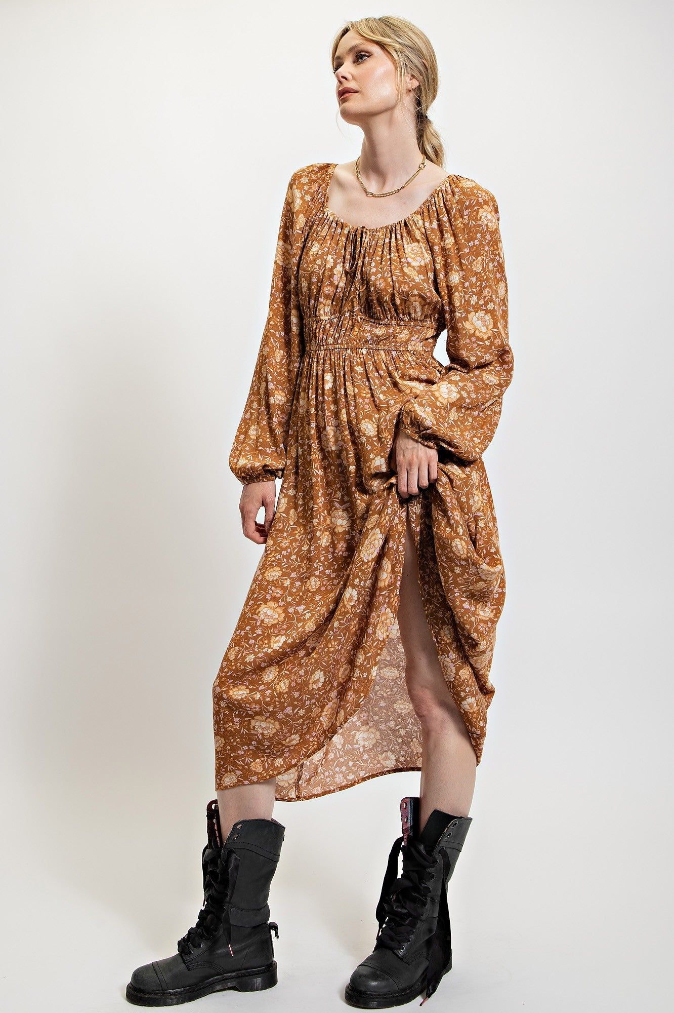 Chocolate Floral Printed Gauze Maxi Dress sold by Pinkblush product image thumbnail 2