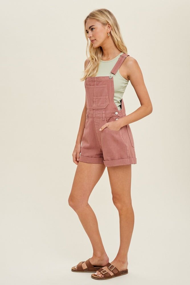Rose Cuffed Denim Short Overalls sold by Pinkblush product image thumbnail 3