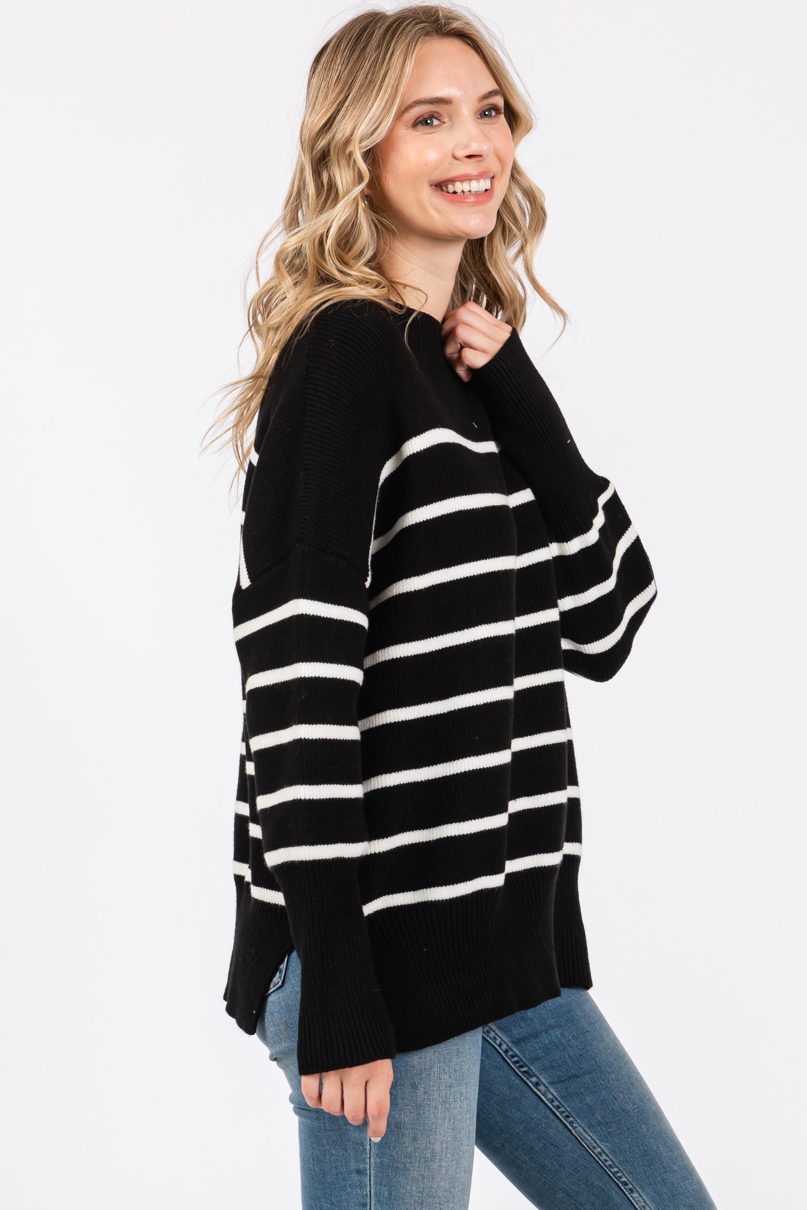 Black Striped Drop Shoulder Sweater sold by Pinkblush product image thumbnail 2