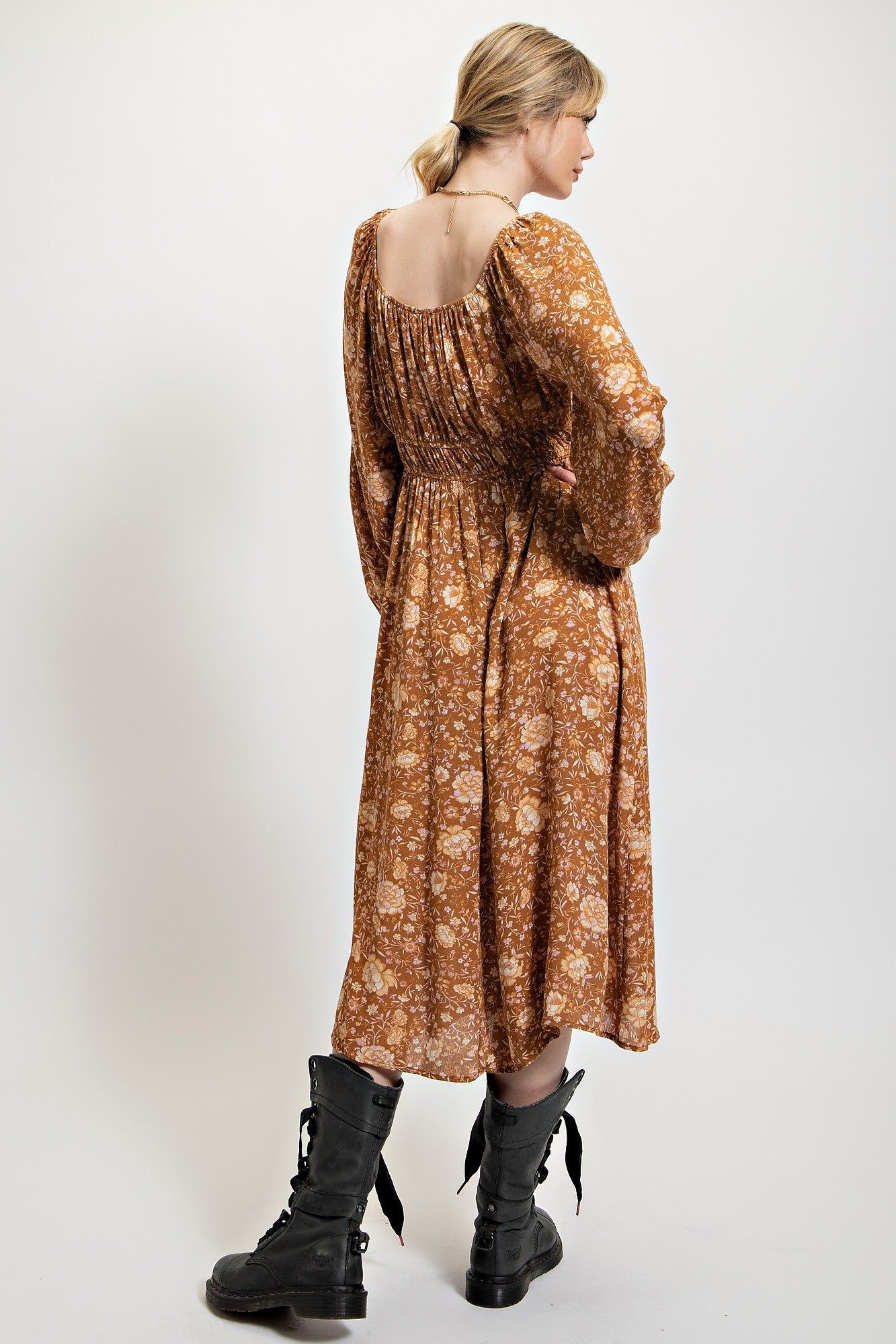 Chocolate Floral Printed Gauze Maxi Dress sold by Pinkblush product image thumbnail 3