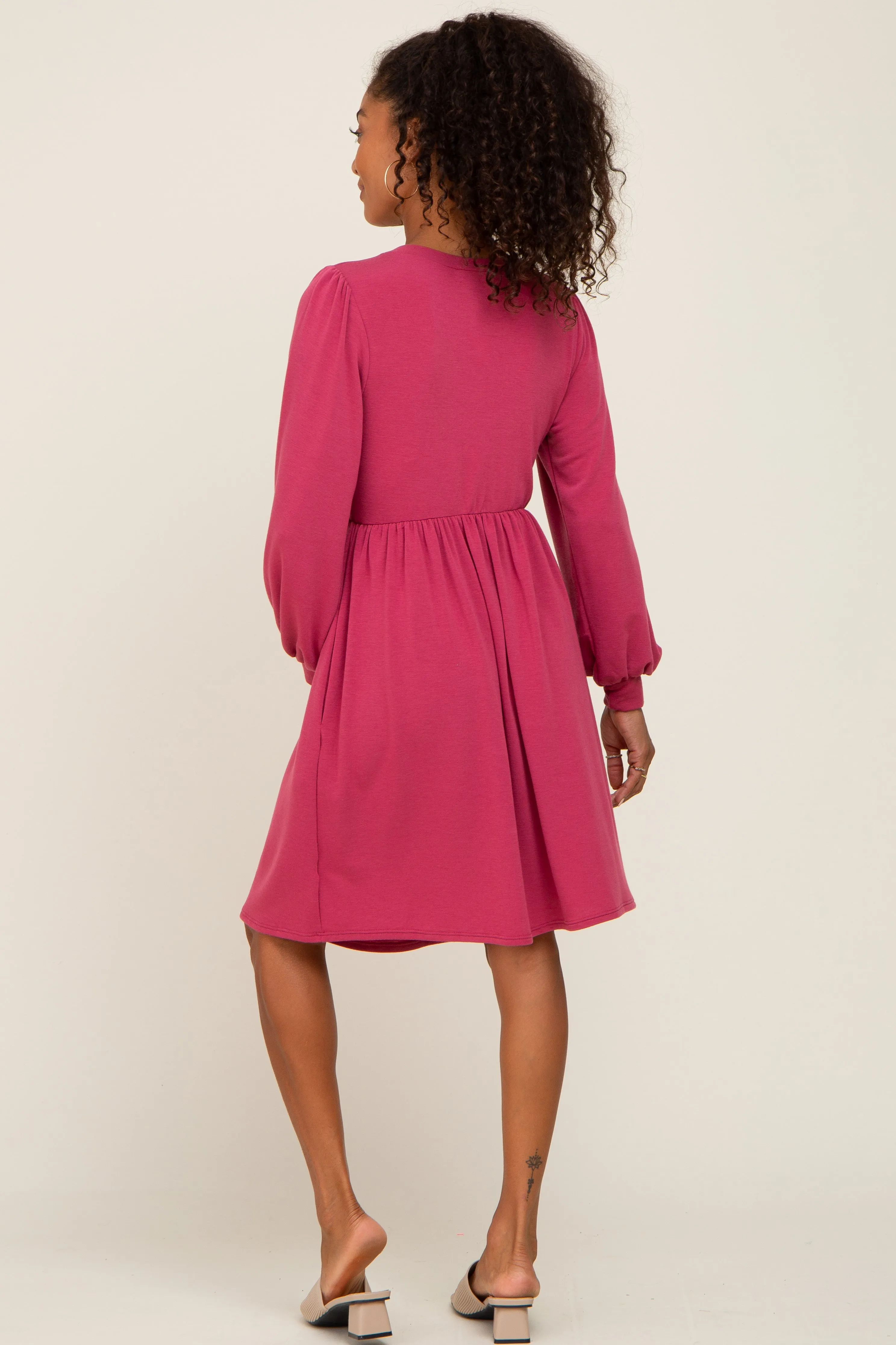 Magenta Terry Knit Long Sleeve Dress sold by Pinkblush product image thumbnail 3