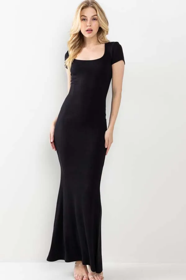 Black Ribbed Scoop Neck Maxi Dress sold by Pinkblush