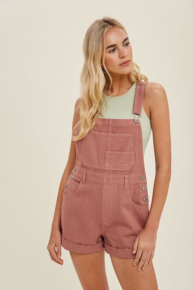 Rose Cuffed Denim Short Overalls sold by Pinkblush