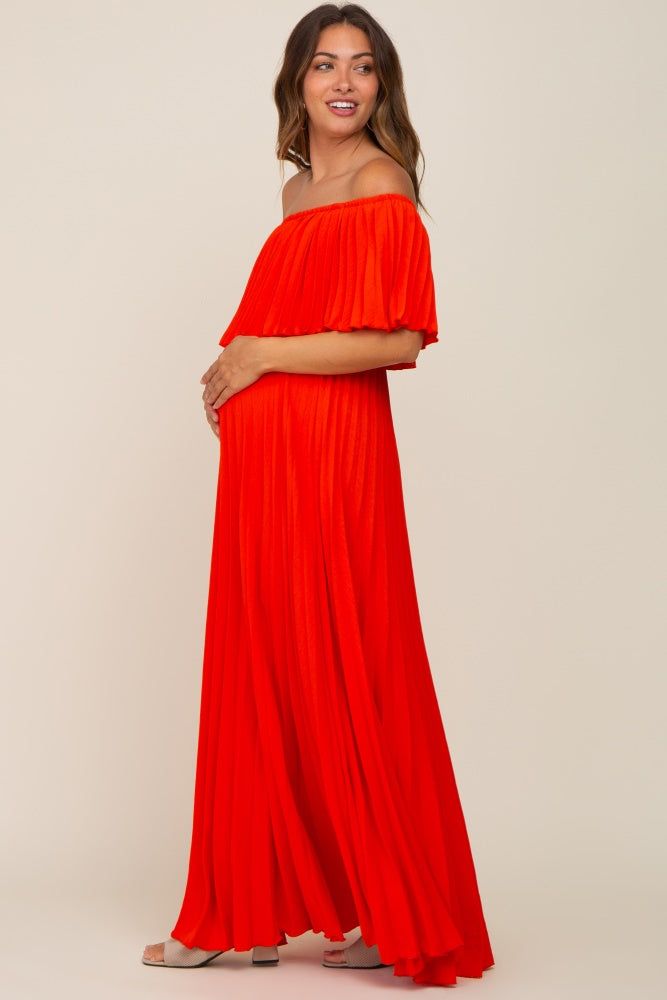 Orange Pleated Off Shoulder Maternity Maxi Dress sold by Pinkblush product image thumbnail 2
