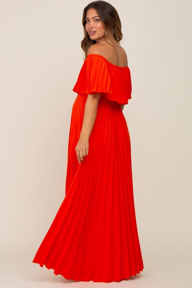 Orange Pleated Off Shoulder Maternity Maxi Dress sold by Pinkblush product image thumbnail 3