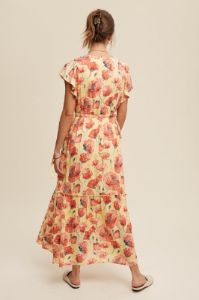 Light Yellow Floral Print V-Neck Maxi Dress sold by Pinkblush