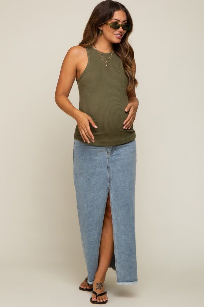 Blue Front Slit Denim Maternity Midi Skirt sold by Pinkblush product image thumbnail 5