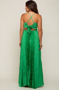 Green Satin Pleated Cutout Maternity Gown sold by Pinkblush