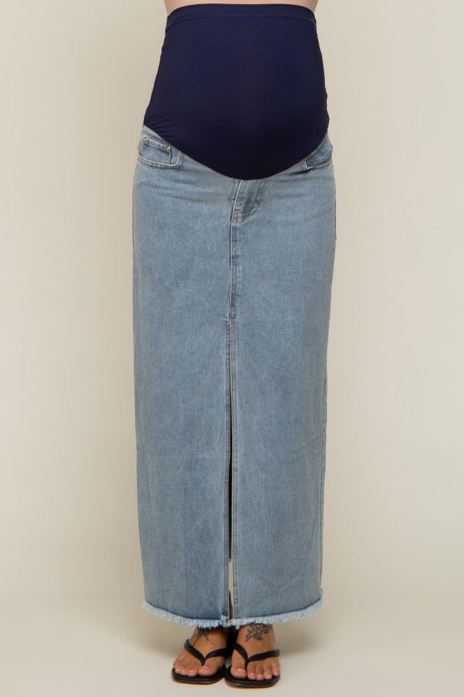Blue Front Slit Denim Maternity Midi Skirt sold by Pinkblush product image thumbnail 2