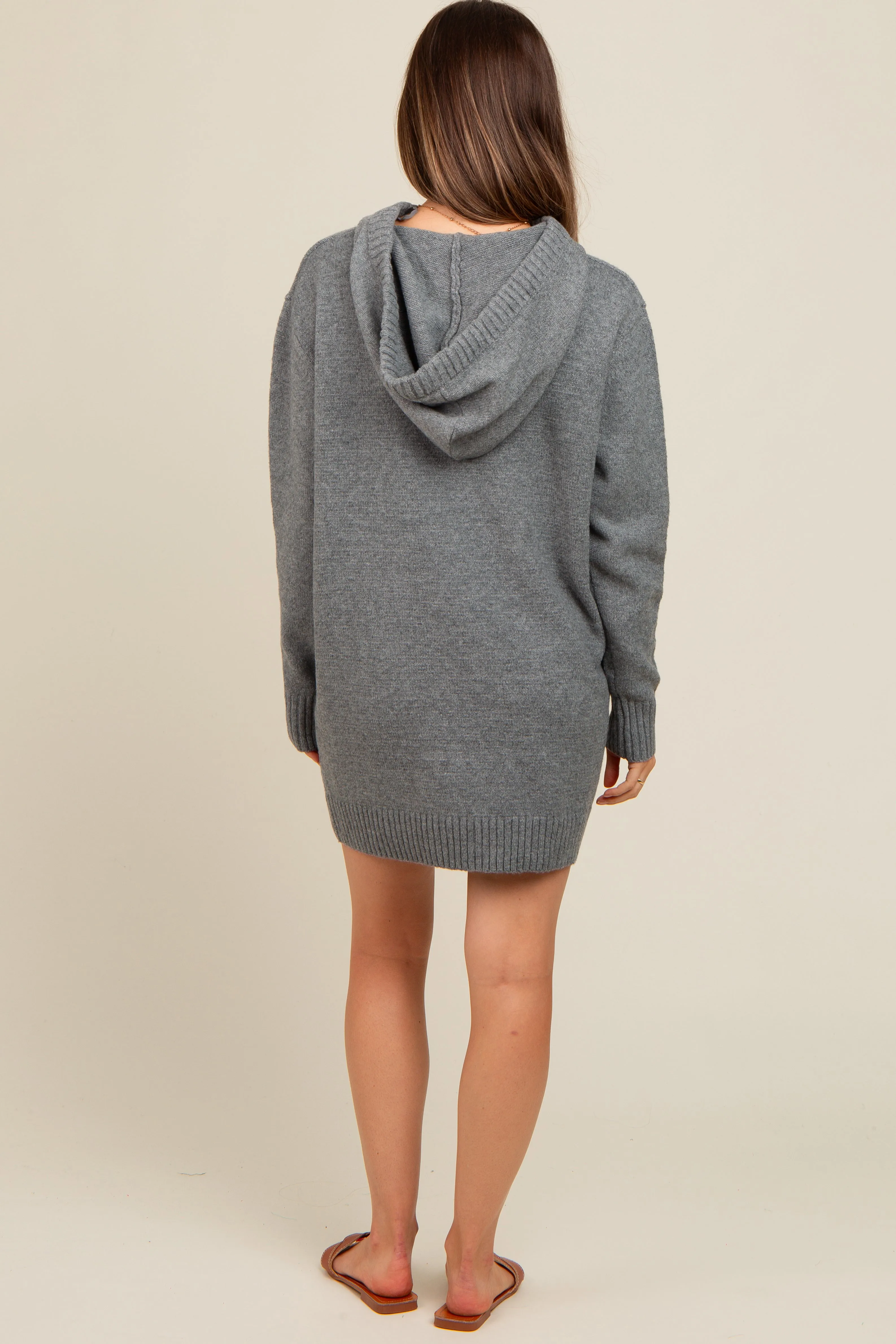 Grey Hooded Front Pocket Maternity Sweater Dress sold by Pinkblush product image thumbnail 2