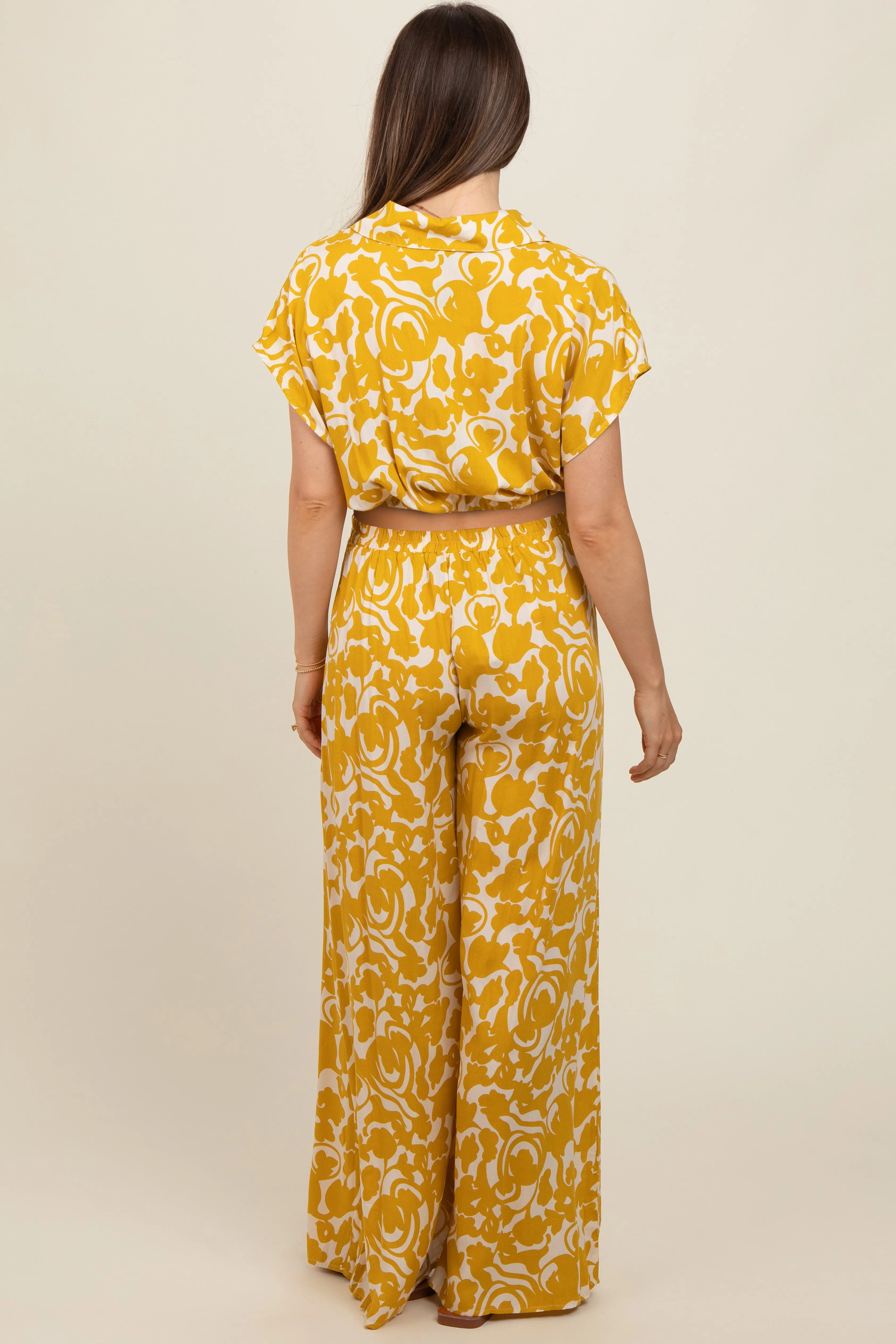Yellow Printed Crop Shirt and Pants Maternity Set sold by Pinkblush product image thumbnail 2