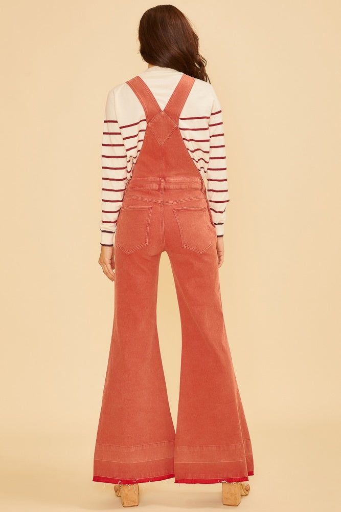 Red Stretch High Rise Flare Overall Jeans sold by Pinkblush product image thumbnail 3