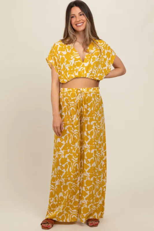 Yellow Printed Crop Shirt and Pants Maternity Set sold by Pinkblush