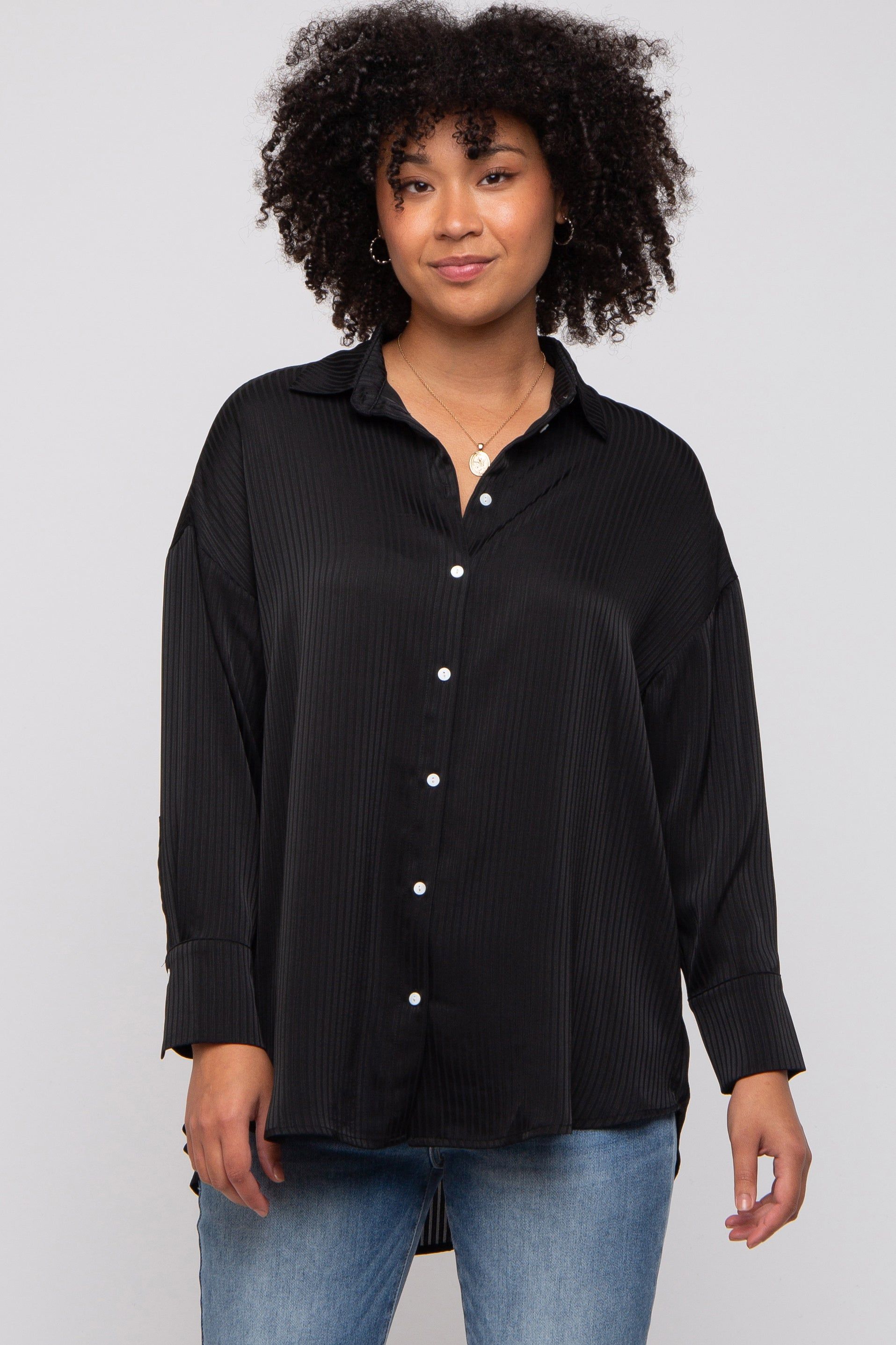 Black Striped Button Up Maternity Top sold by Pinkblush product image thumbnail 5