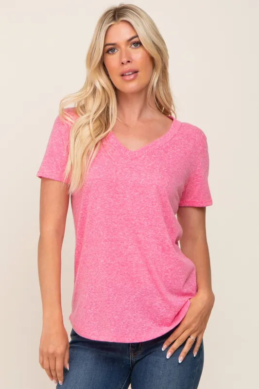 Fuchsia V-Neck Short Sleeve Tee sold by Pinkblush