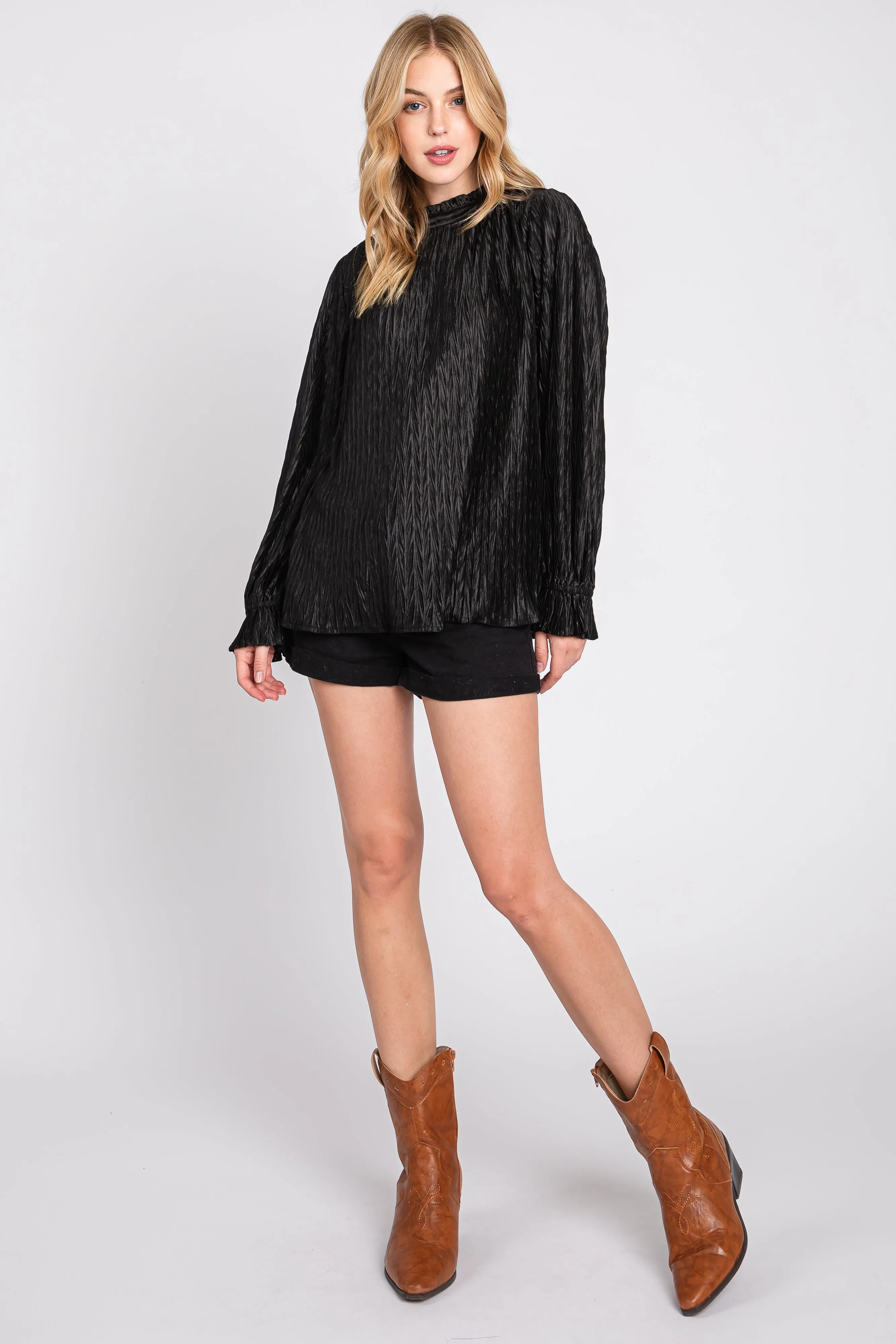 Black Textured Mock Neck Blouse sold by Pinkblush product image thumbnail 5