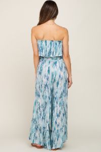 Blue Printed Sleeveless Flounce Maternity Jumpsuit sold by Pinkblush