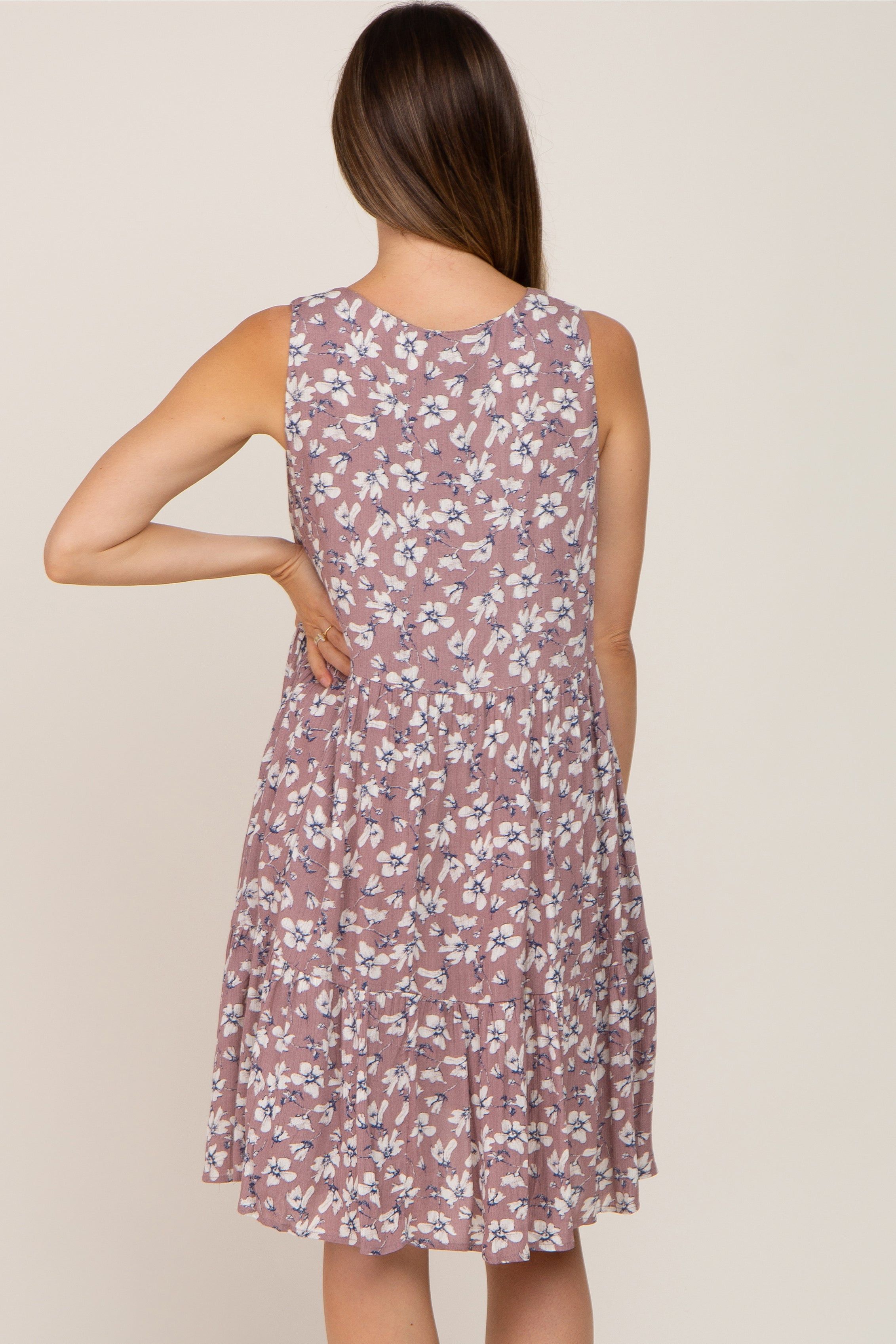Mauve Floral Sleeveless Tiered Maternity Dress sold by Pinkblush product image thumbnail 4