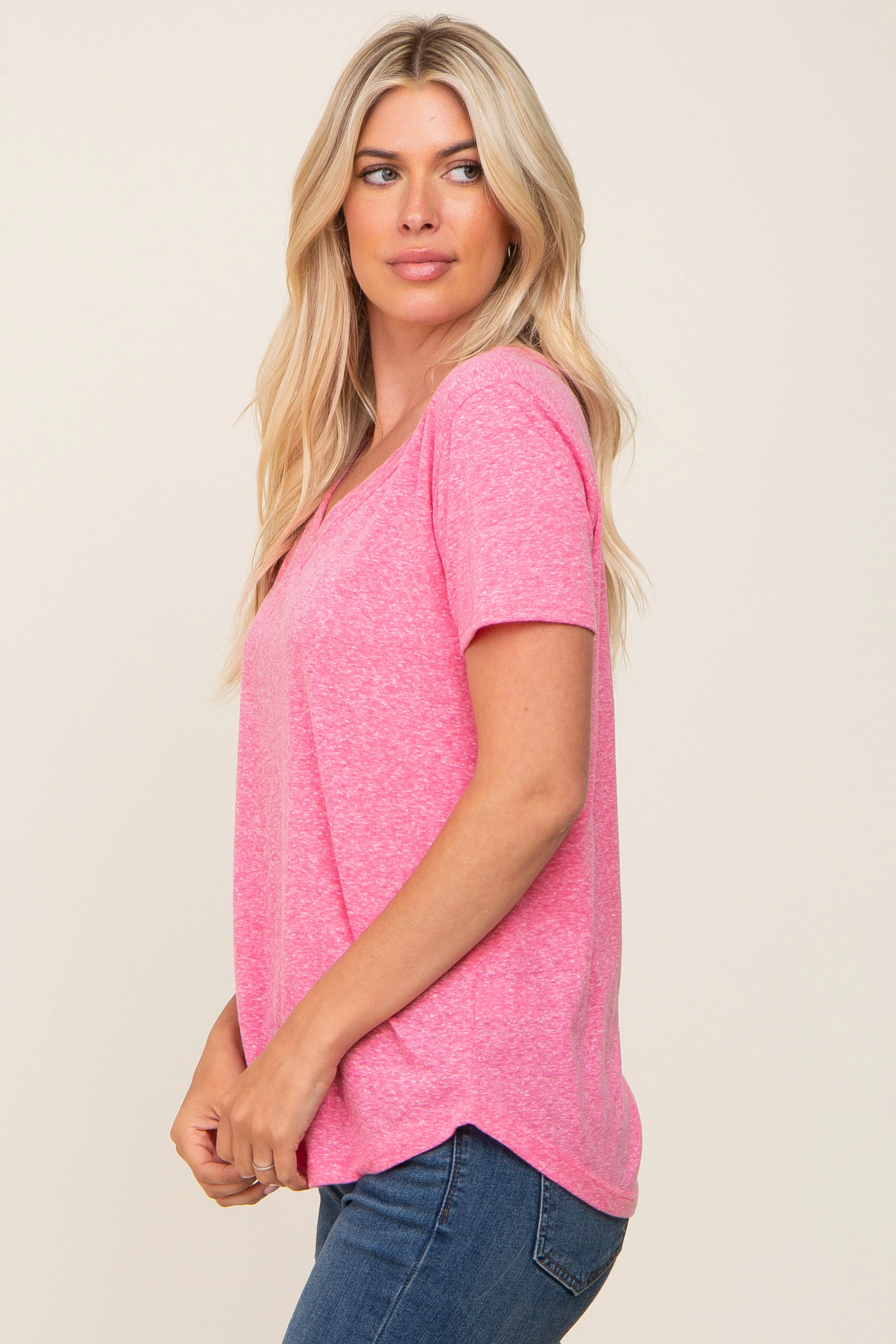 Fuchsia V-Neck Short Sleeve Tee sold by Pinkblush product image thumbnail 2