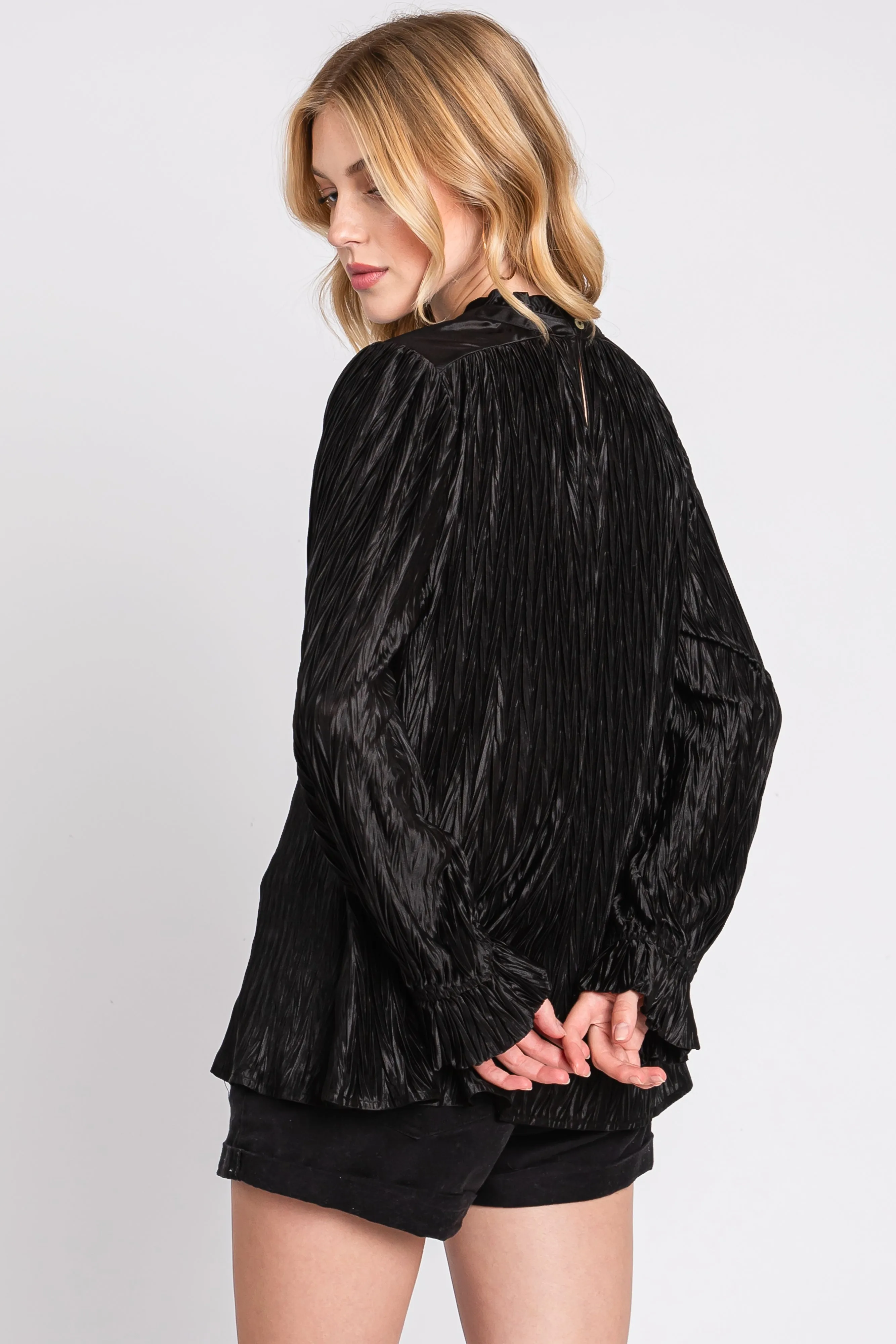 Black Textured Mock Neck Blouse sold by Pinkblush product image thumbnail 3