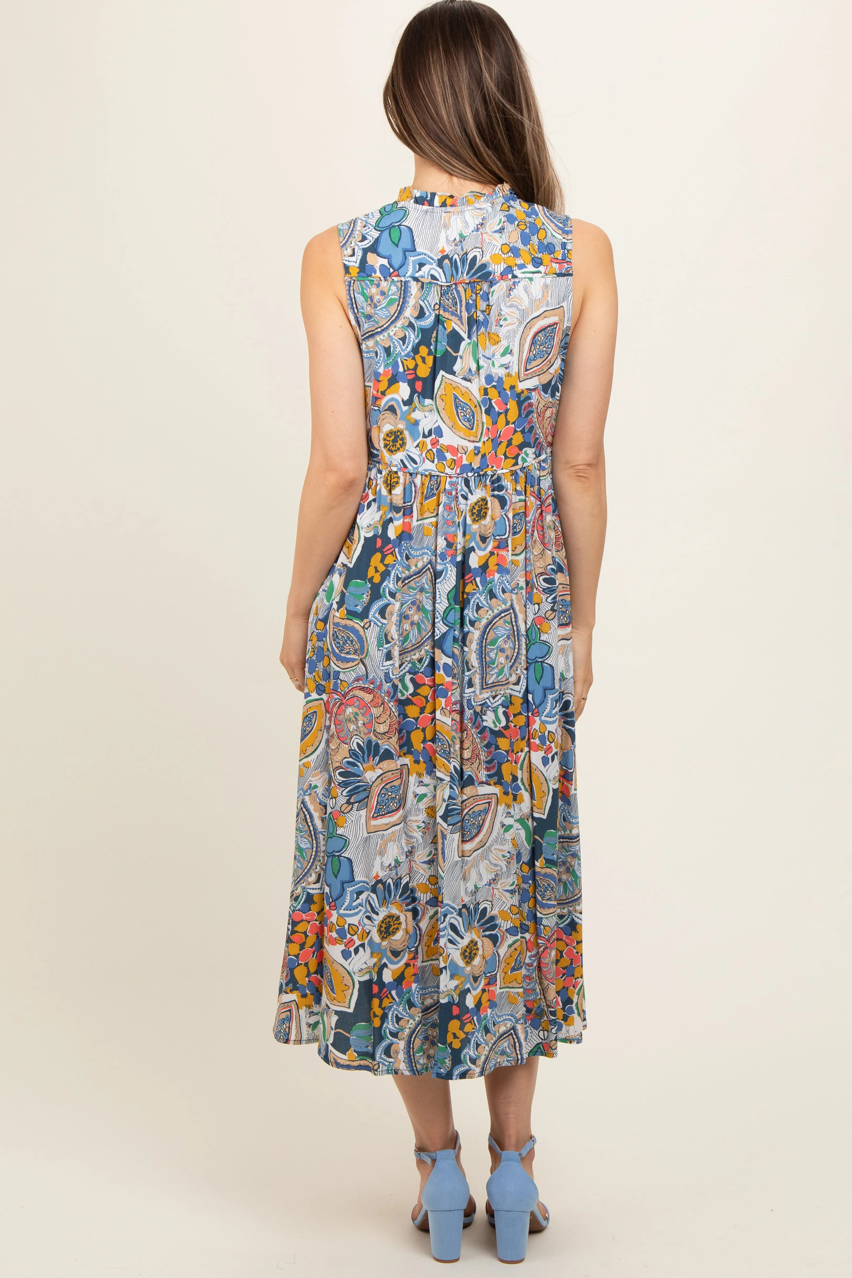 Navy Blue Floral Paisley Mock Neck Maternity Midi Dress sold by Pinkblush product image thumbnail 4