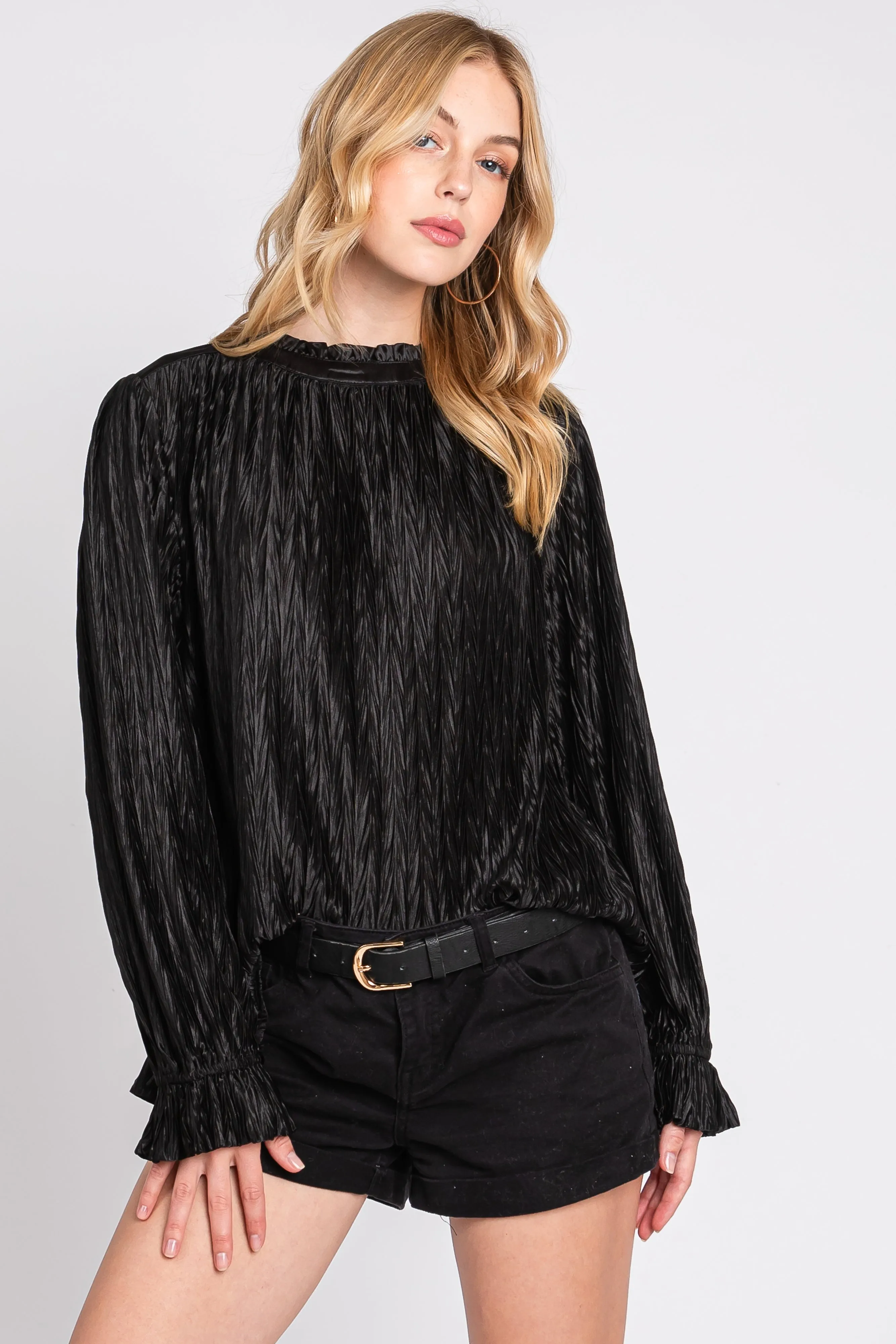 Black Textured Mock Neck Blouse sold by Pinkblush product image thumbnail 4