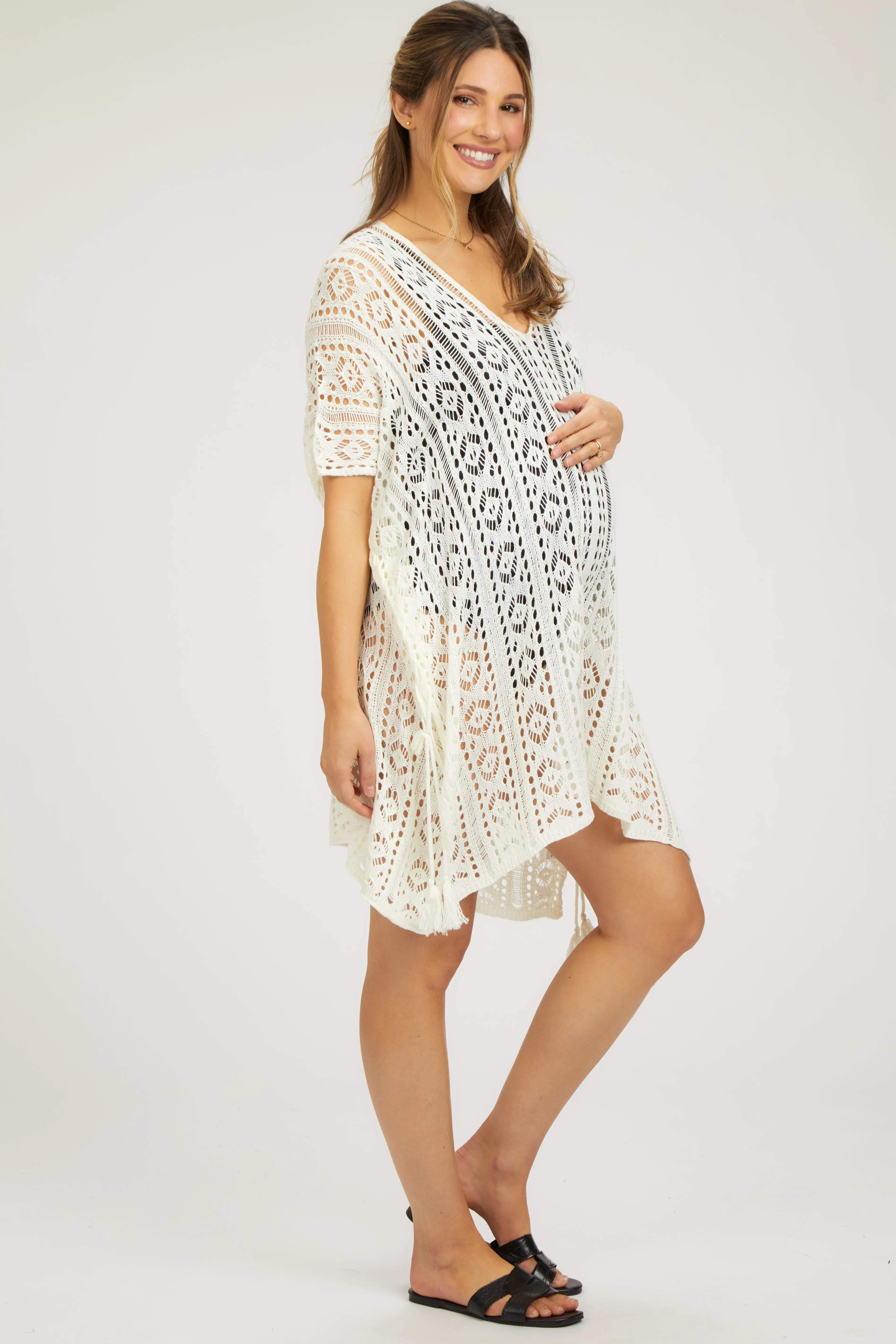 White Crochet Knit Maternity Swim Cover Up sold by Pinkblush product image thumbnail 2