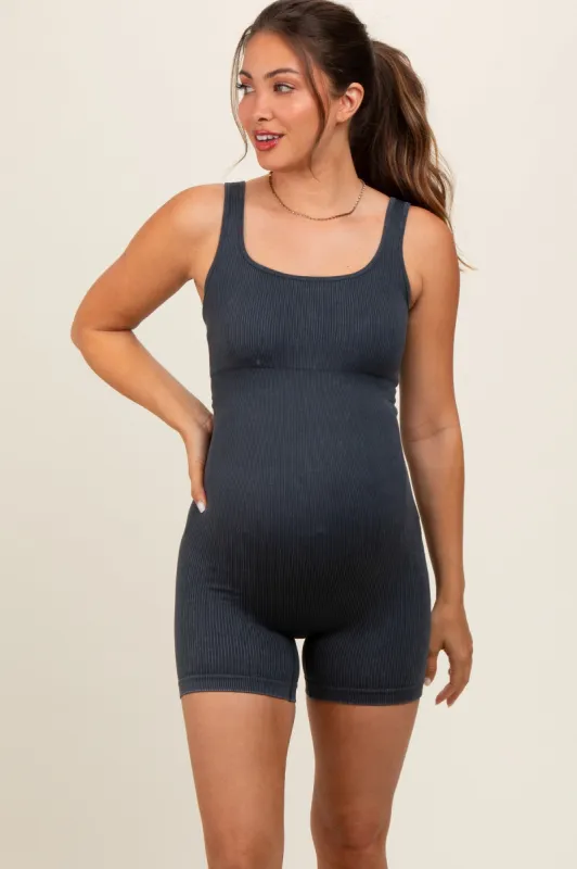Black Ribbed Essential Body Sculpt Maternity Romper sold by Pinkblush