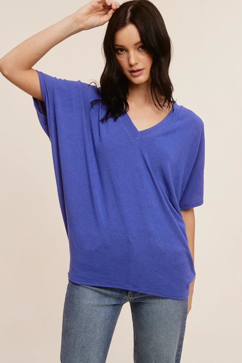 Blue V-Neck Crepe Knit Maternity Top sold by Pinkblush product image thumbnail 5