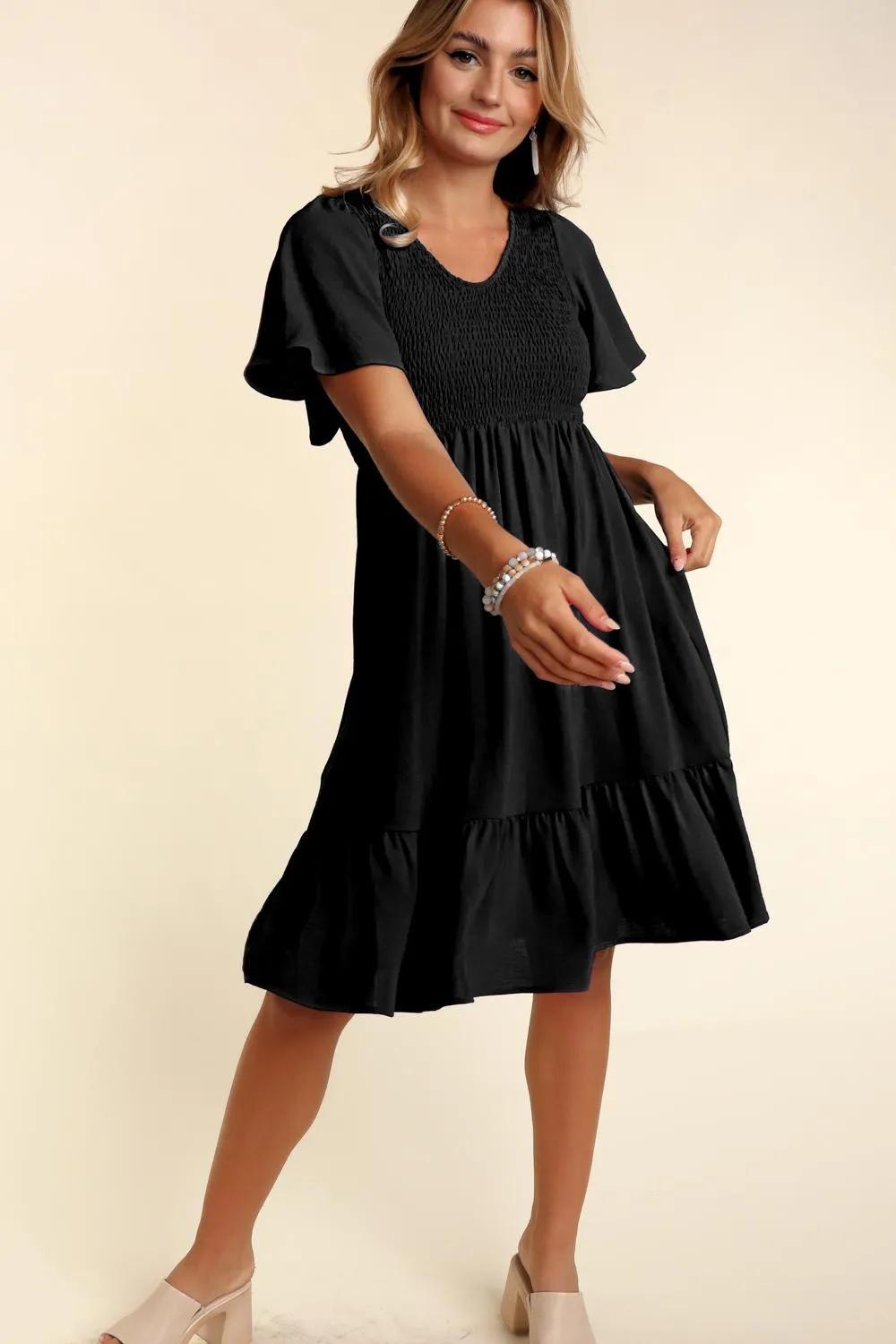 Black Smocked Ruffle Hem Dress sold by Pinkblush product image thumbnail 2
