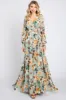 Mint Green Floral Chiffon Wrap Front V-Neck Long Sleeve Maxi Dress sold by Pinkblush