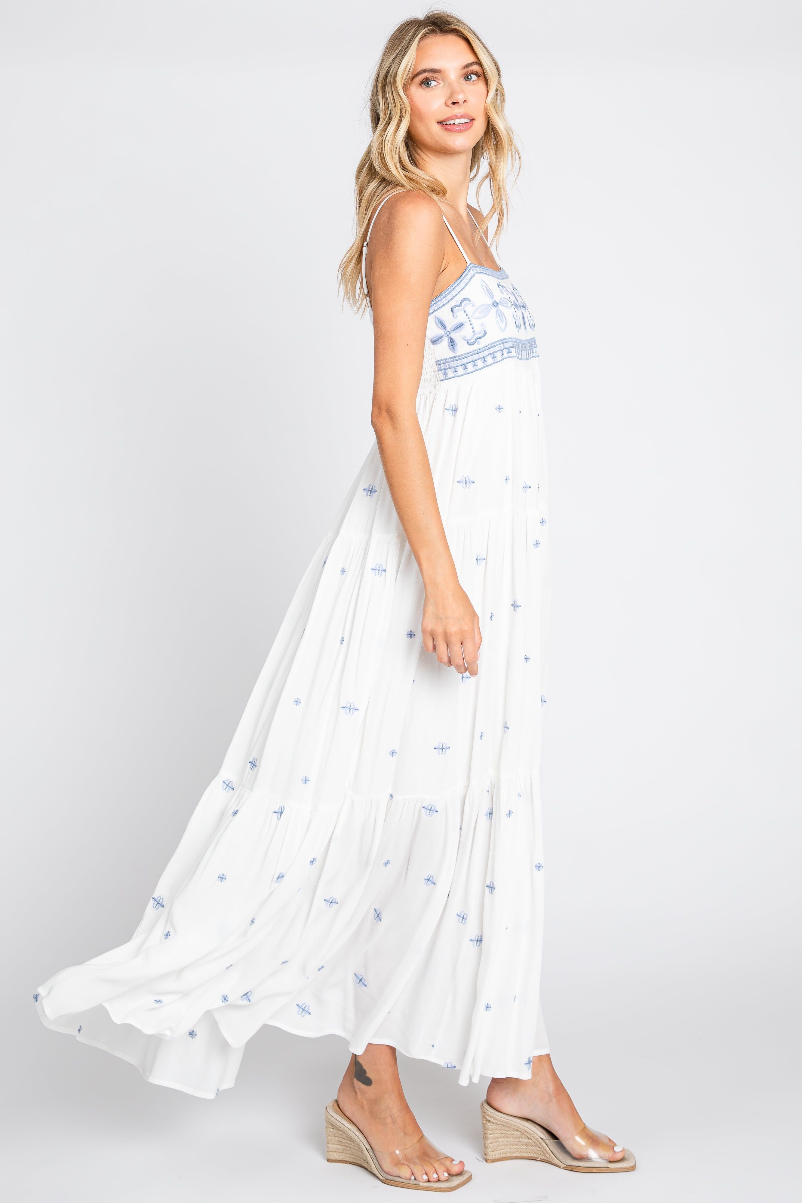 White Floral Embroidered Tiered Maxi Dress sold by Pinkblush product image thumbnail 2