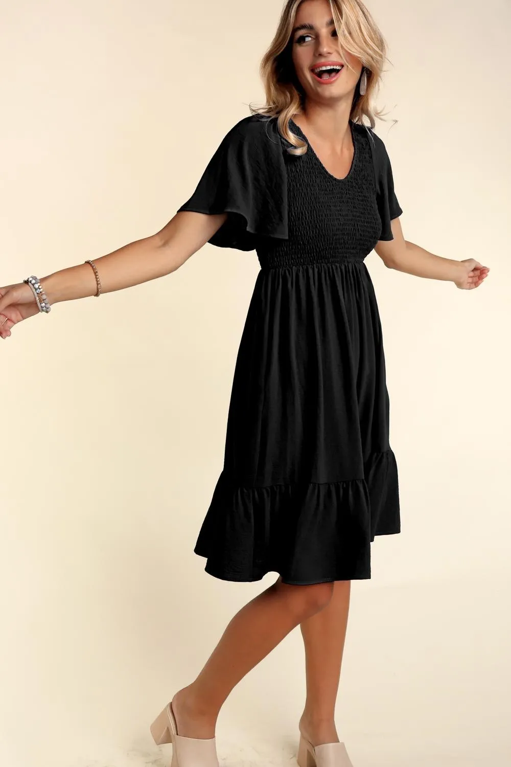 Black Smocked Ruffle Hem Dress sold by Pinkblush product image thumbnail 3