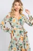 Mint Green Floral Chiffon Wrap Front V-Neck Long Sleeve Maxi Dress sold by Pinkblush