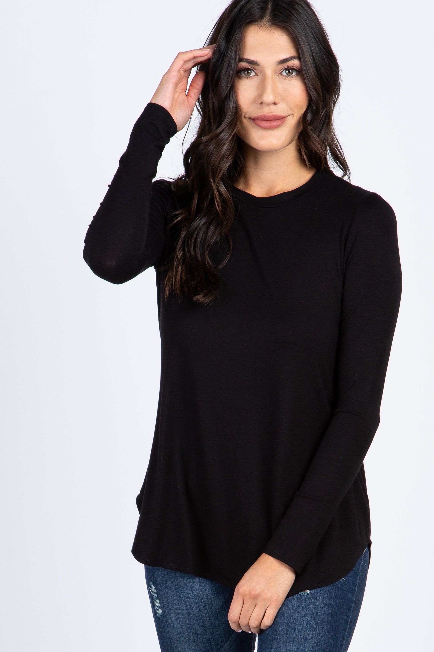 Black Basic Long Sleeve Top sold by Pinkblush product image thumbnail 2