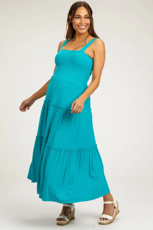 Turquoise Sleeveless Tiered Maternity Maxi Dress sold by Pinkblush