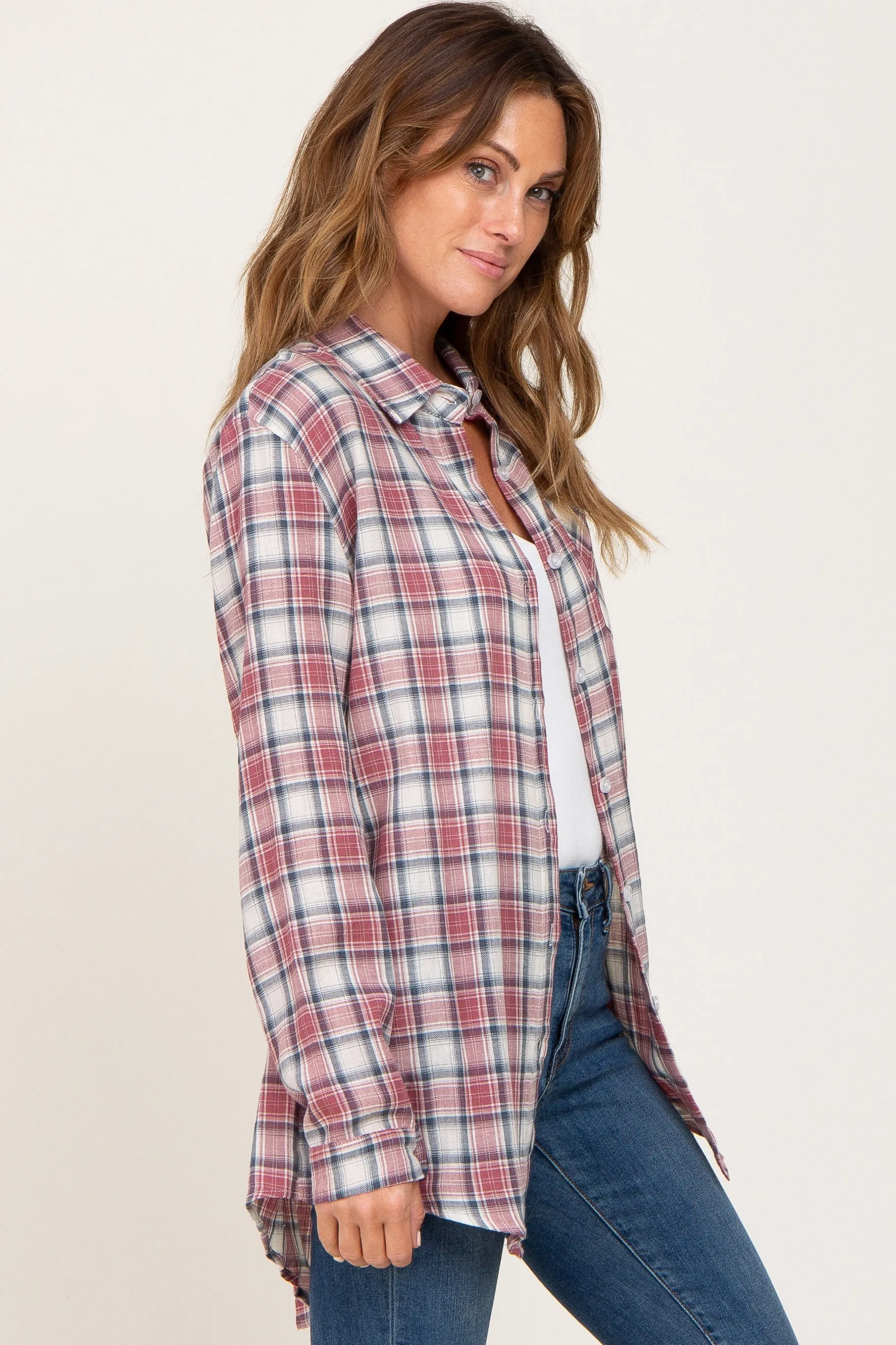 Red Plaid Rolled Cuff Flannel Top sold by Pinkblush product image thumbnail 2