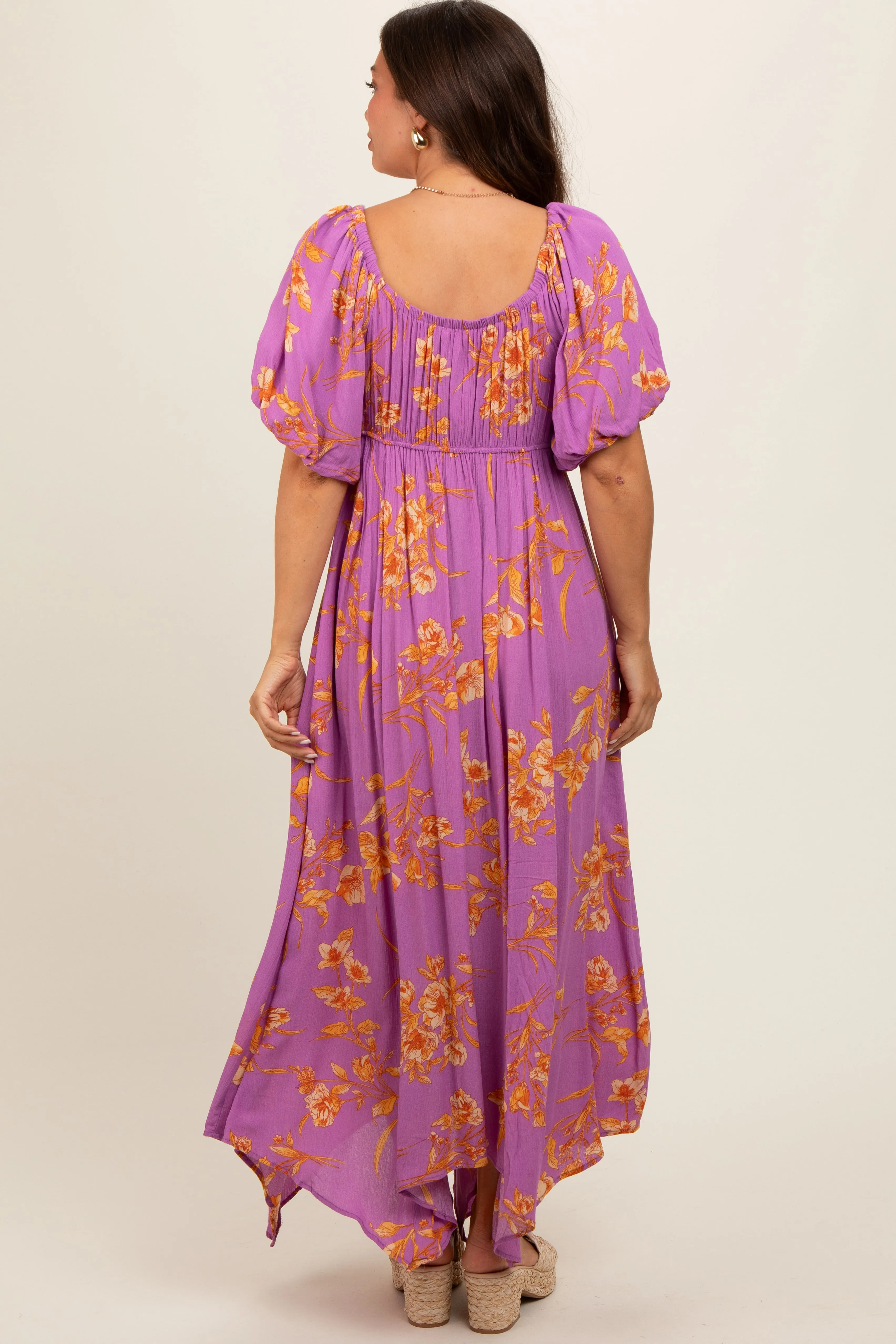 Lavender Floral Puff Sleeve Maternity Maxi Dress sold by Pinkblush product image thumbnail 4