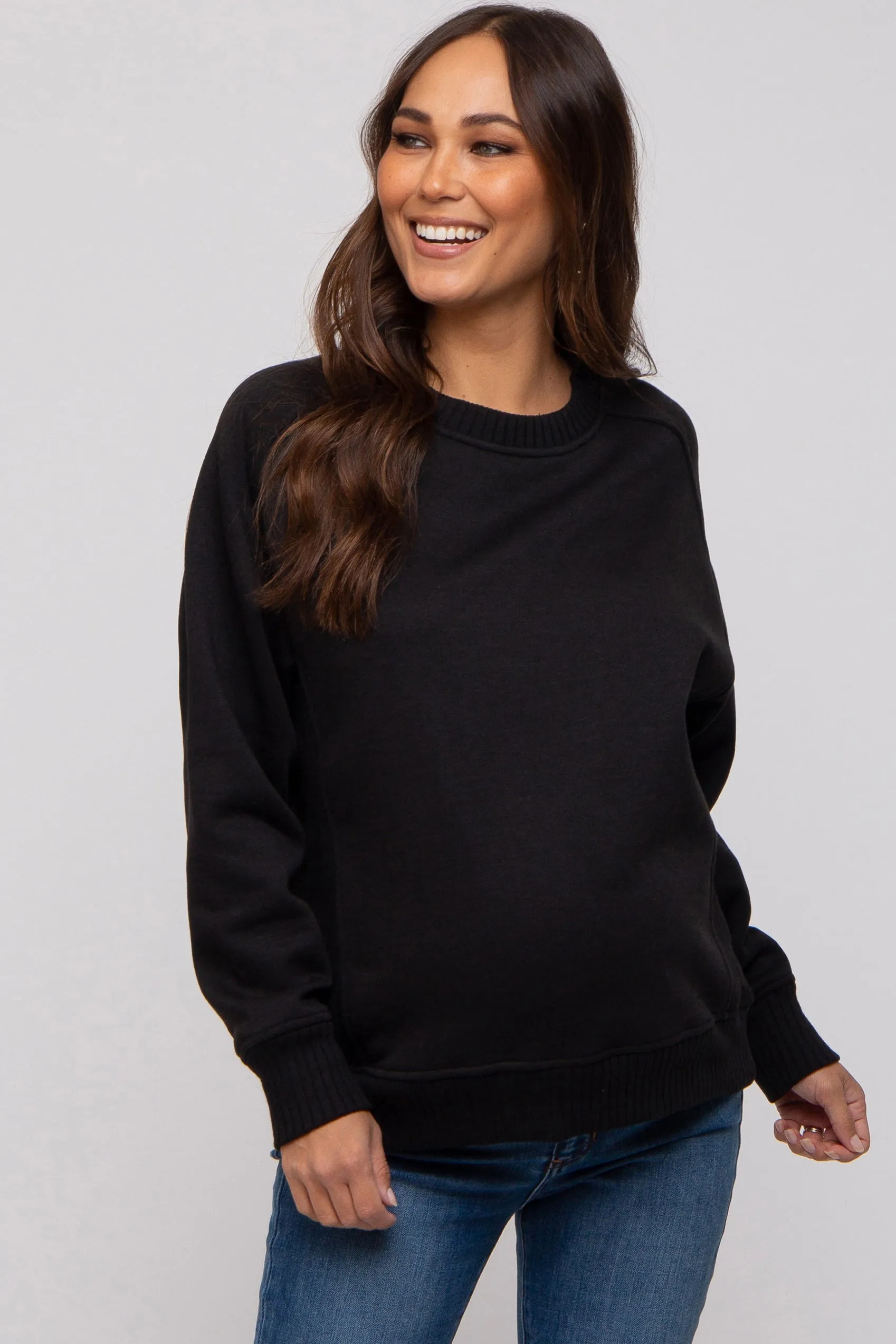 Black Pullover Maternity Terry Crewneck sold by Pinkblush