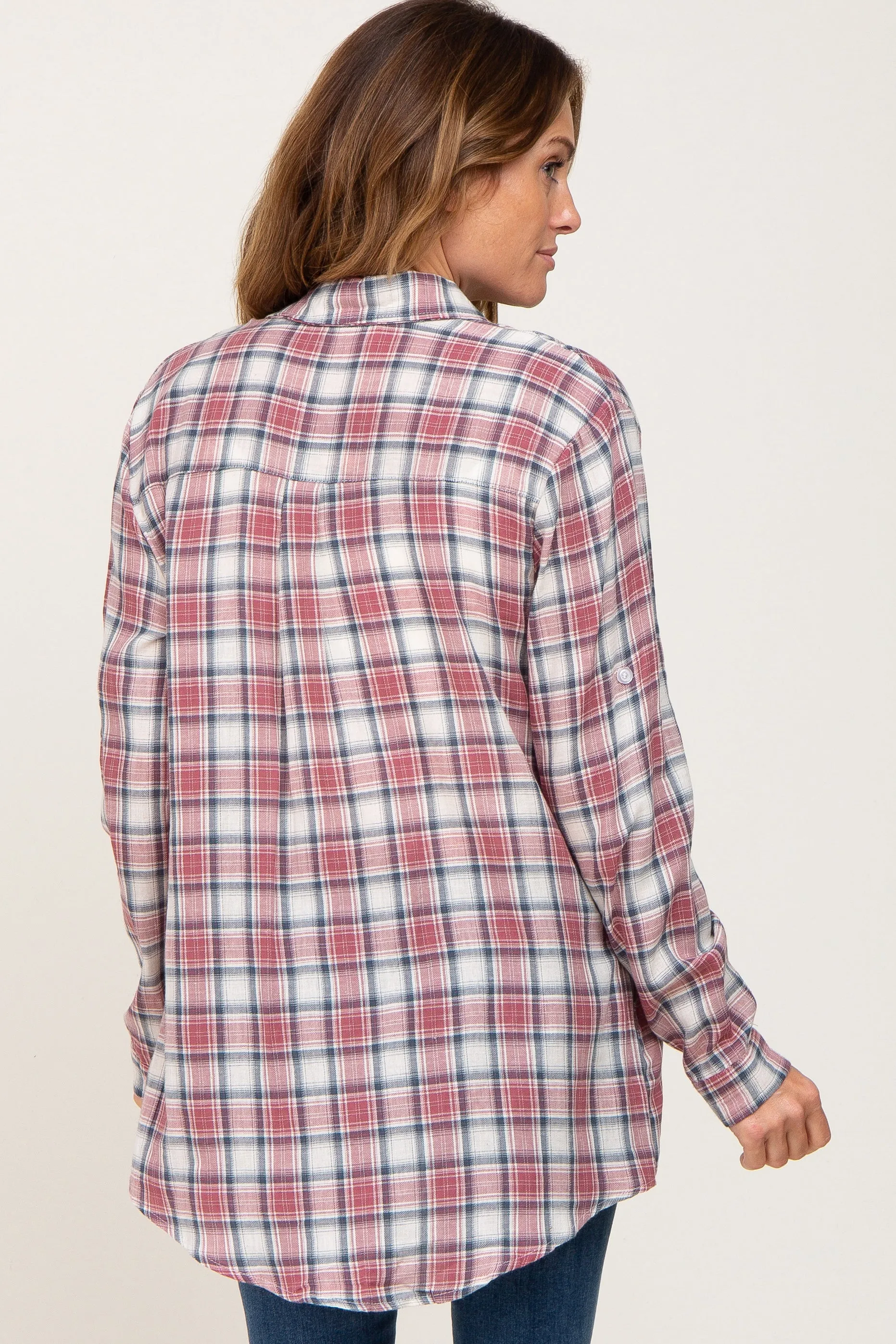 Red Plaid Rolled Cuff Flannel Top sold by Pinkblush product image thumbnail 3