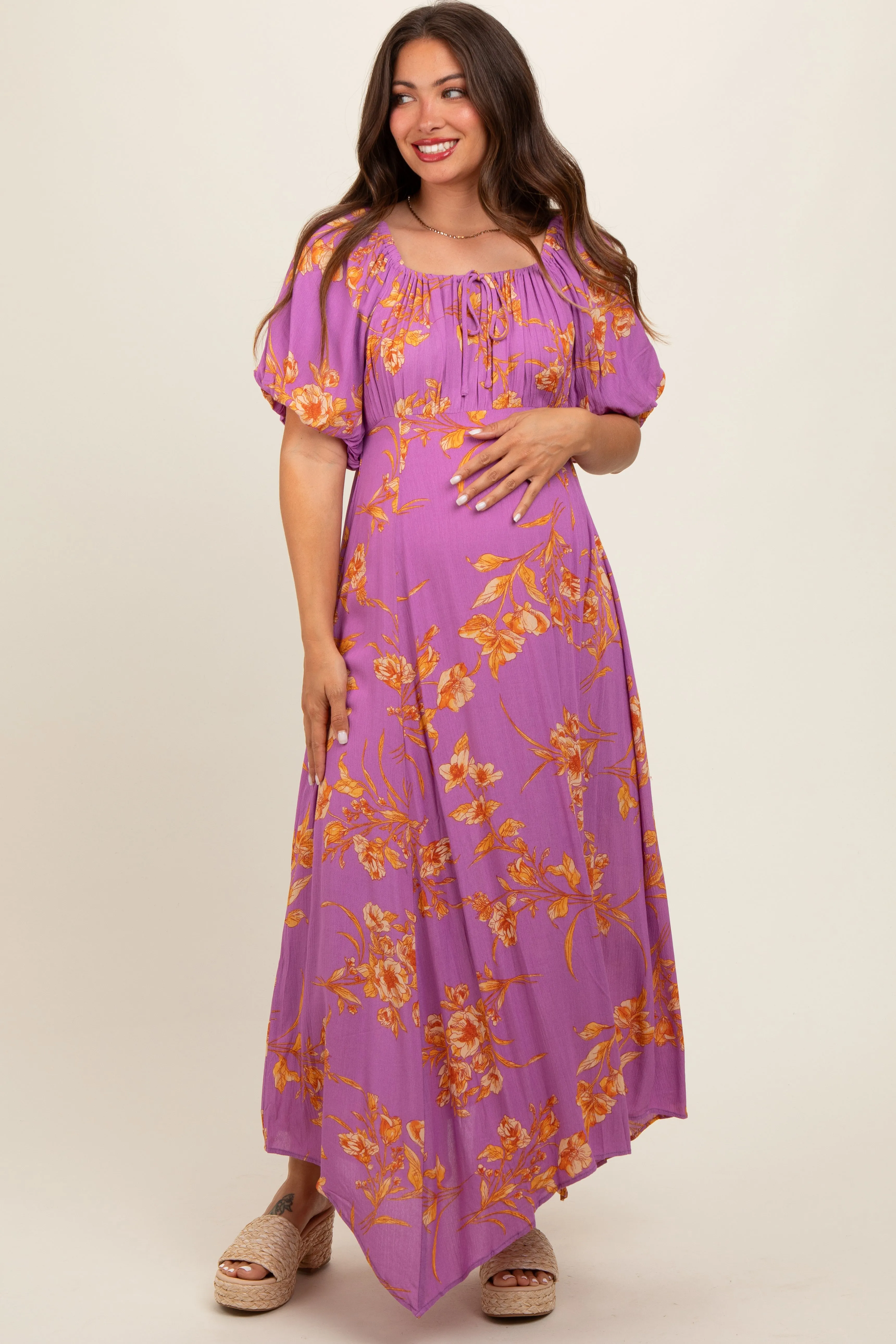 Lavender Floral Puff Sleeve Maternity Maxi Dress sold by Pinkblush product image thumbnail 2