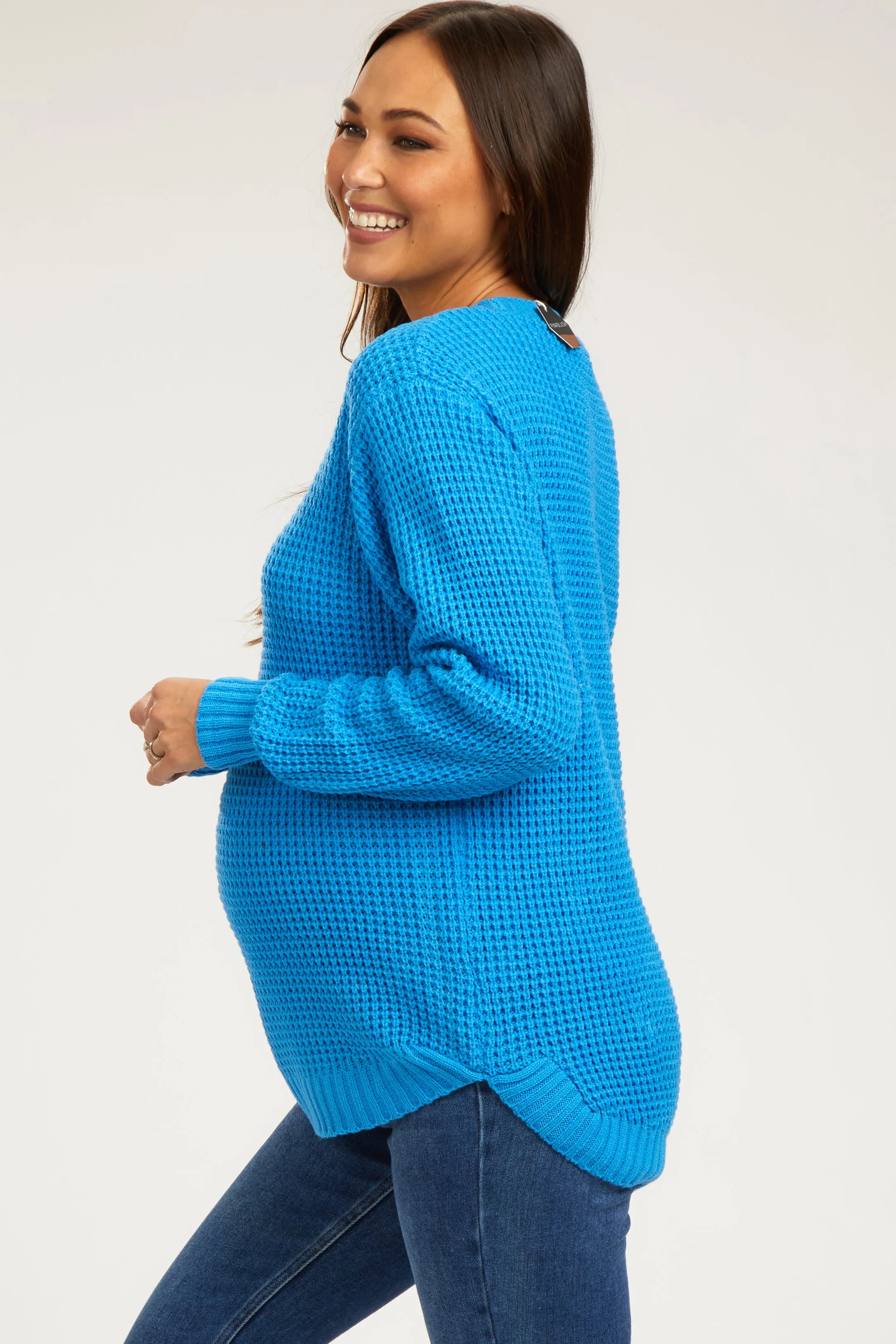 Blue Waffle Knit Round Hem Maternity Sweater sold by Pinkblush product image thumbnail 2