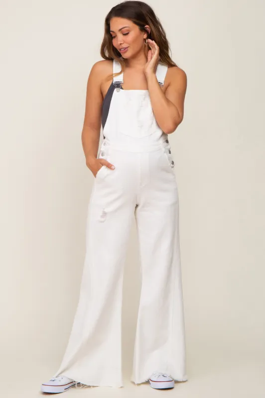 Ivory Denim Distressed Wide Leg Maternity Overalls sold by Pinkblush