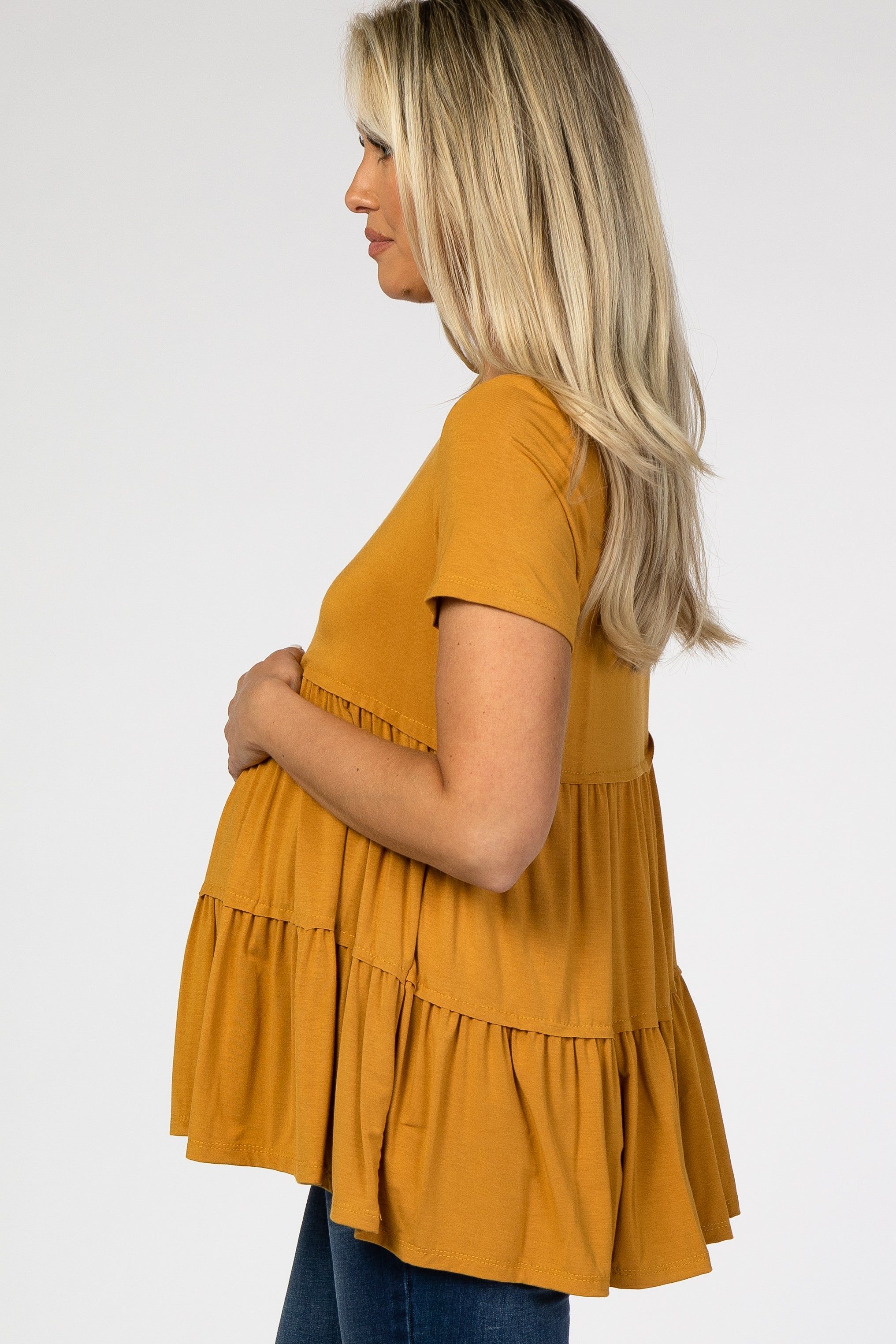 Mustard Tiered Maternity Top sold by Pinkblush product image thumbnail 2