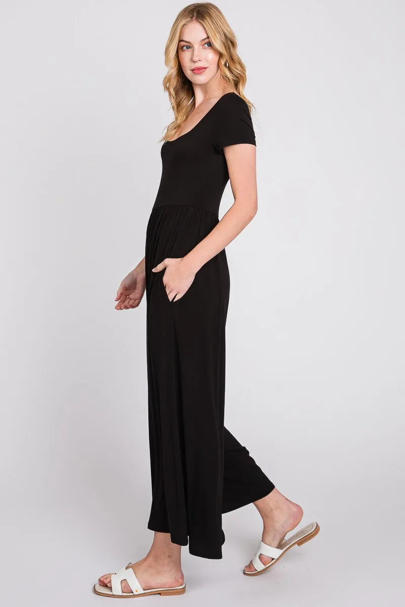 Black Short Sleeve Pocketed Jumpsuit sold by Pinkblush product image thumbnail 2