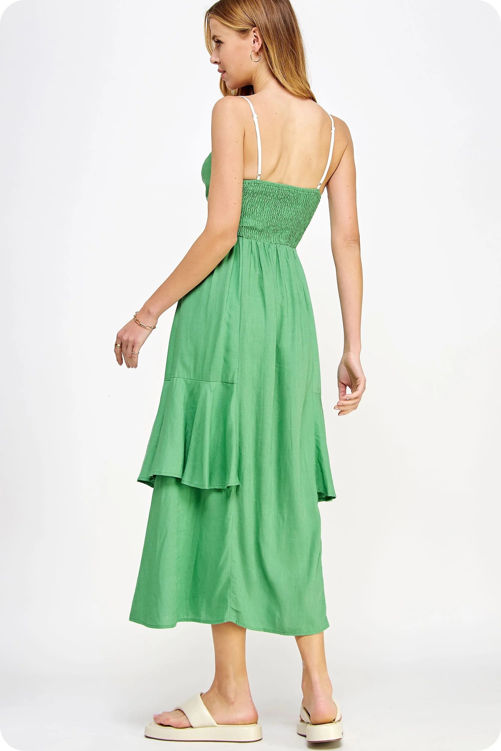 Green Piping Detail Sleeveless Linen Long Dress sold by Pinkblush product image thumbnail 3