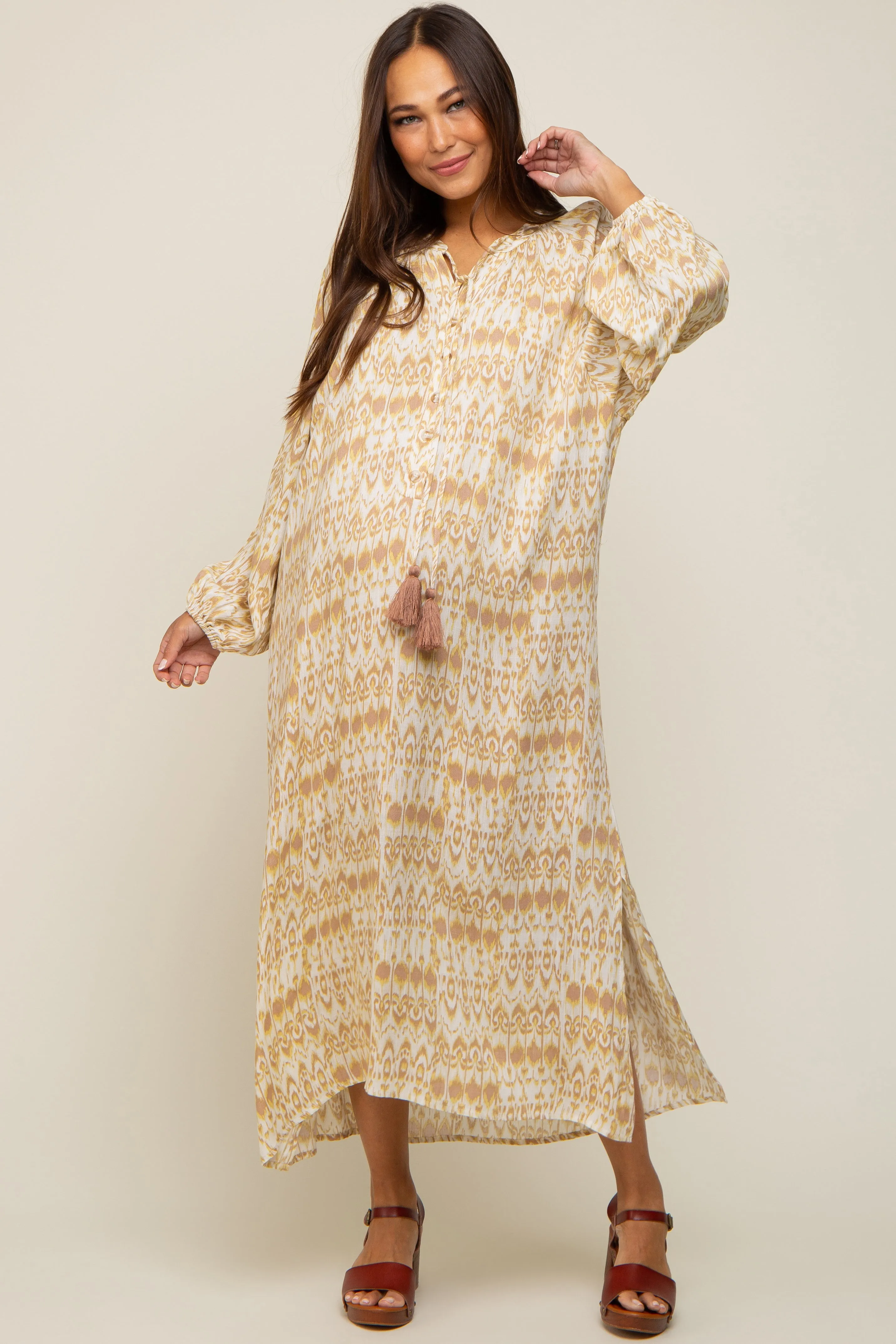 Cream Button Front Split V-Neck Side Slit Maternity Midi Dress sold by Pinkblush product image thumbnail 5